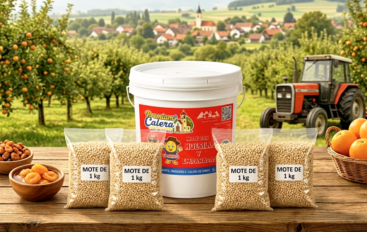 Mote con Huesillo Premium 10 Litros Bidón Recargable + 4kg de Mote
