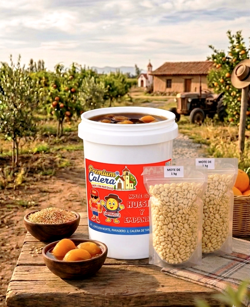 Mote con Huesillo Premium 5 Litros Bidón Recargable + 2kg de Mote