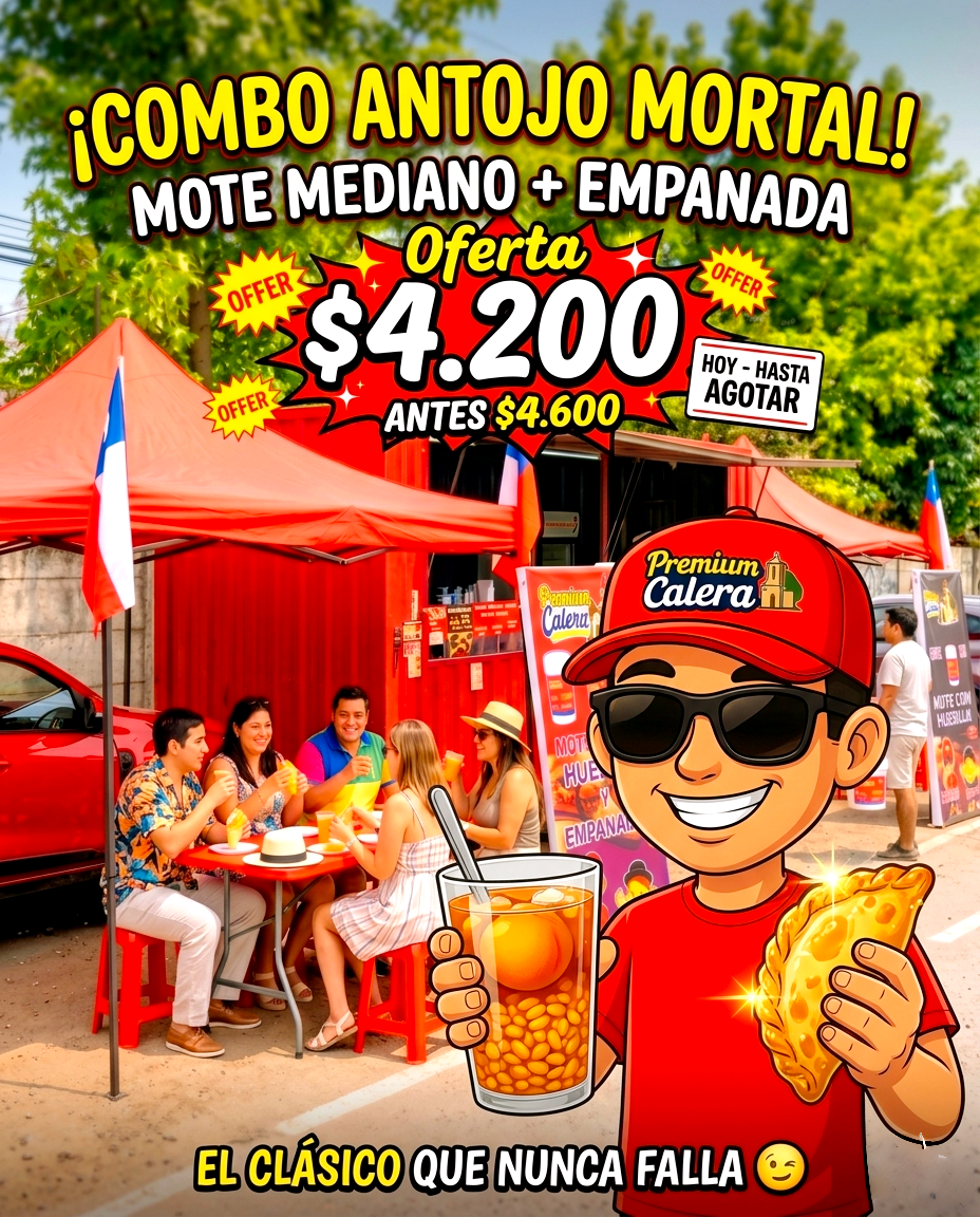 Combo Antojo Mortal – Empanada + Mote con Huesillo Mediano 🧨🍑